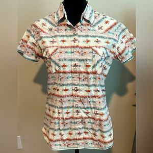 Panhandle small women’s short sleeve pearl snap Aztec design country western